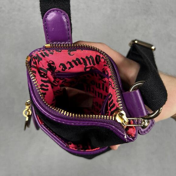 Vintage Juicy Couture Cross Body Bag Mini Purse Black Purple Embroidered Y2K - Picture 15 of 16